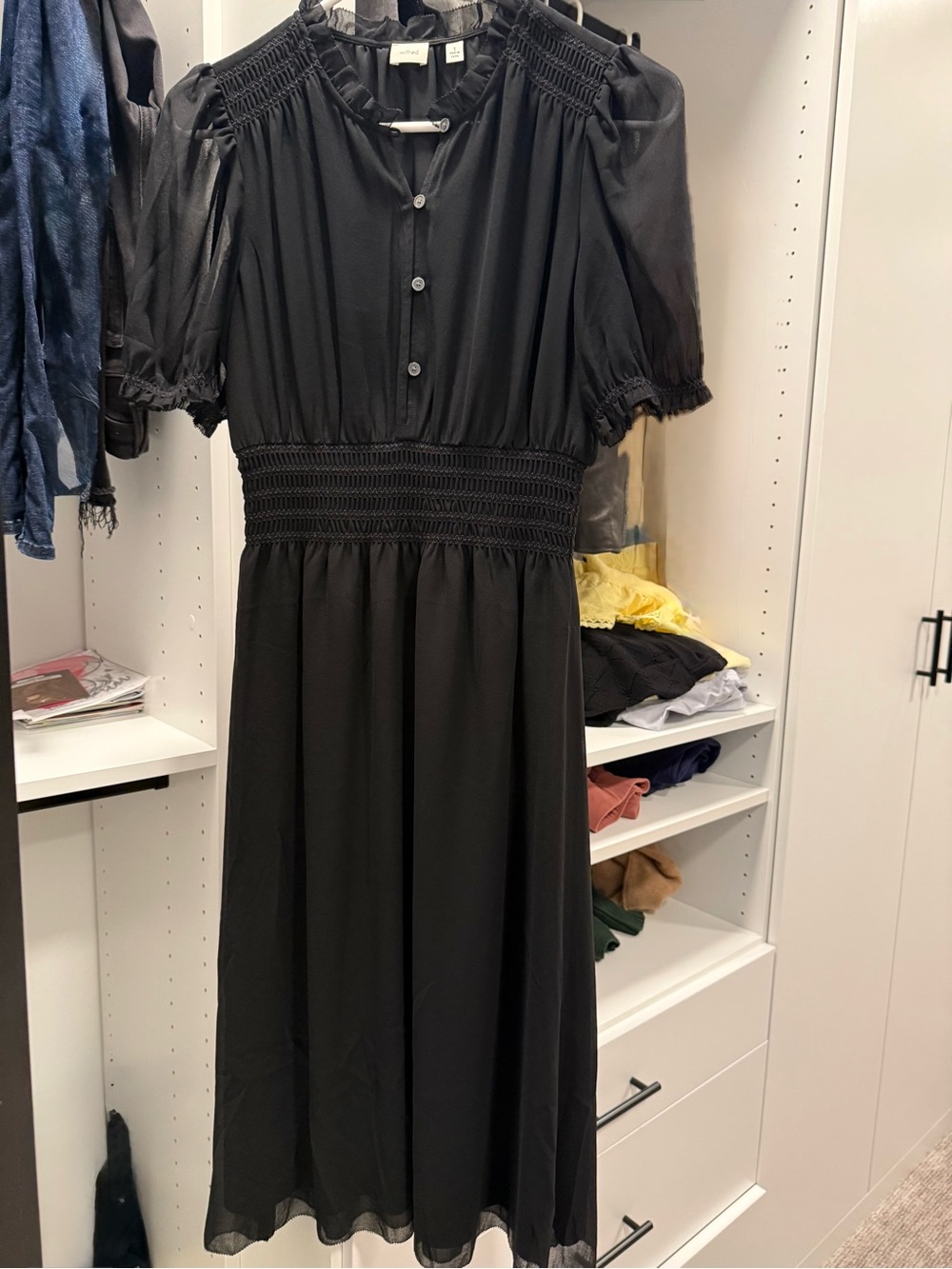 Wilfred Black Smocked-Waist Maxi Dress